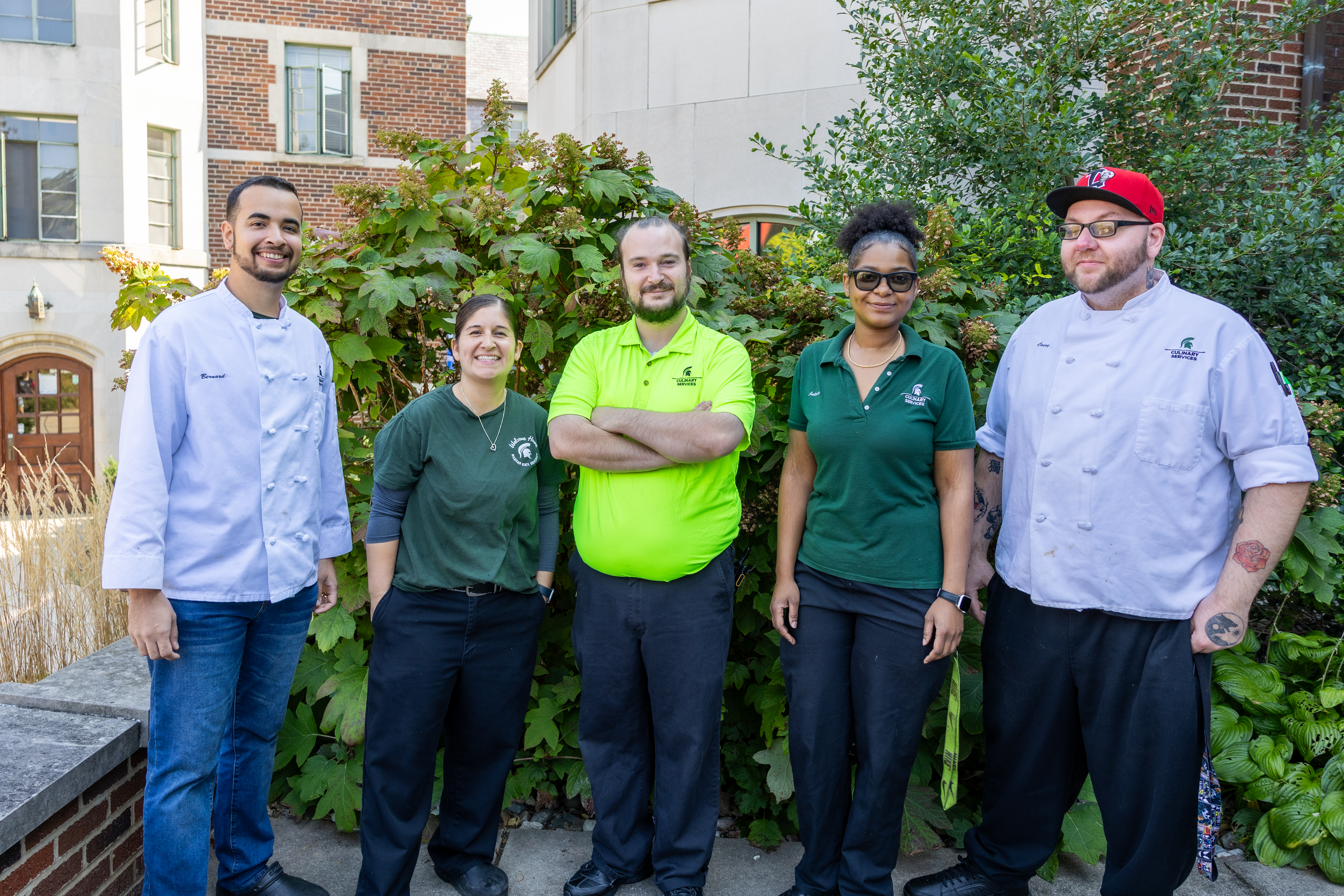 Five members of the 2024 River Trail Neighborhood Eco Ambassadors program pose on campus.