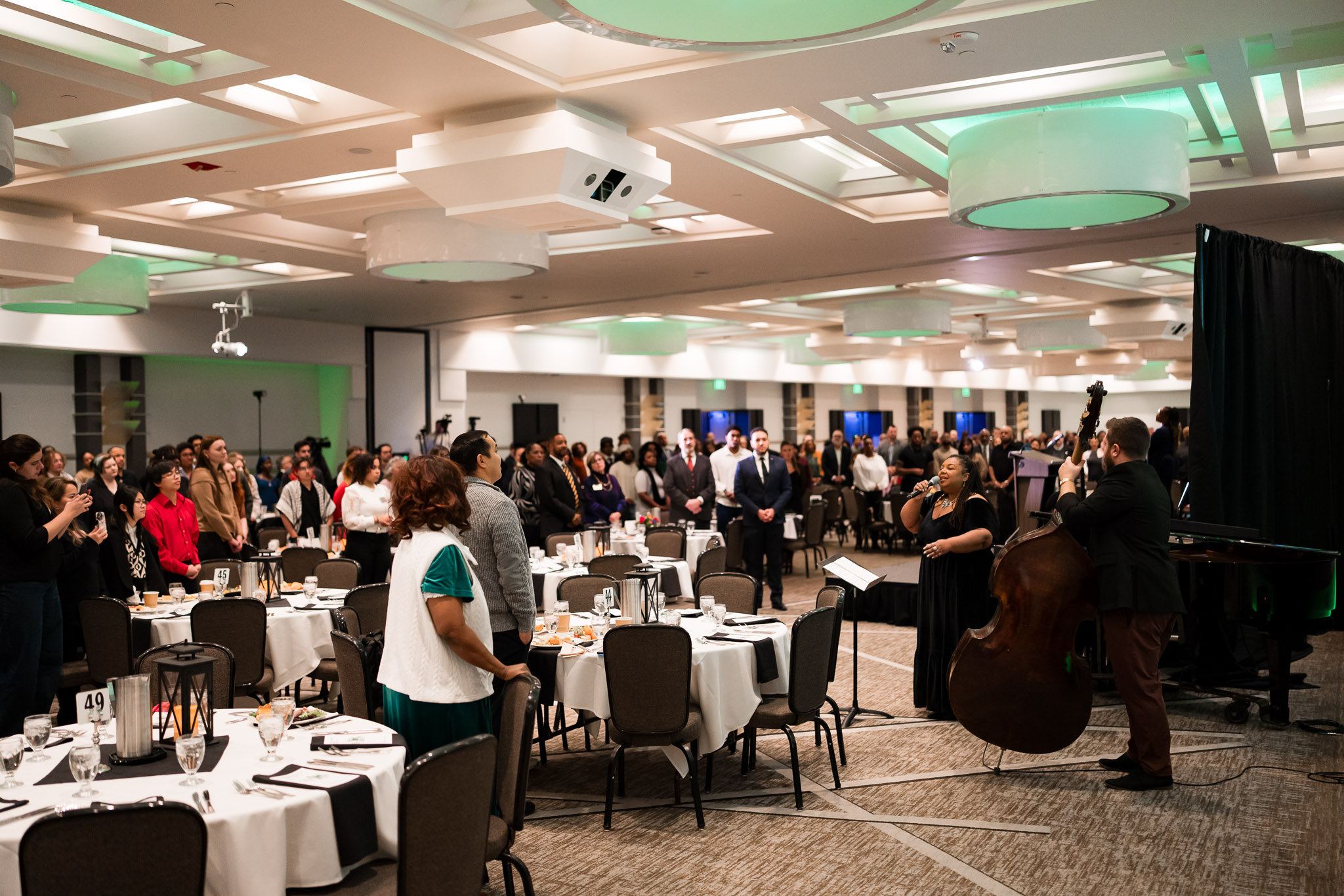 The band performs as attendees of the 46th annual MLK Community Unity Dinner watch.